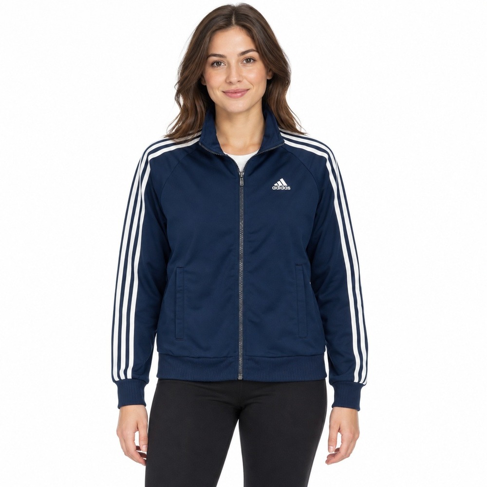 Adidas Track Jacket Women Small Navy Blue 3-Stripe B47367 Full Zip Sporty